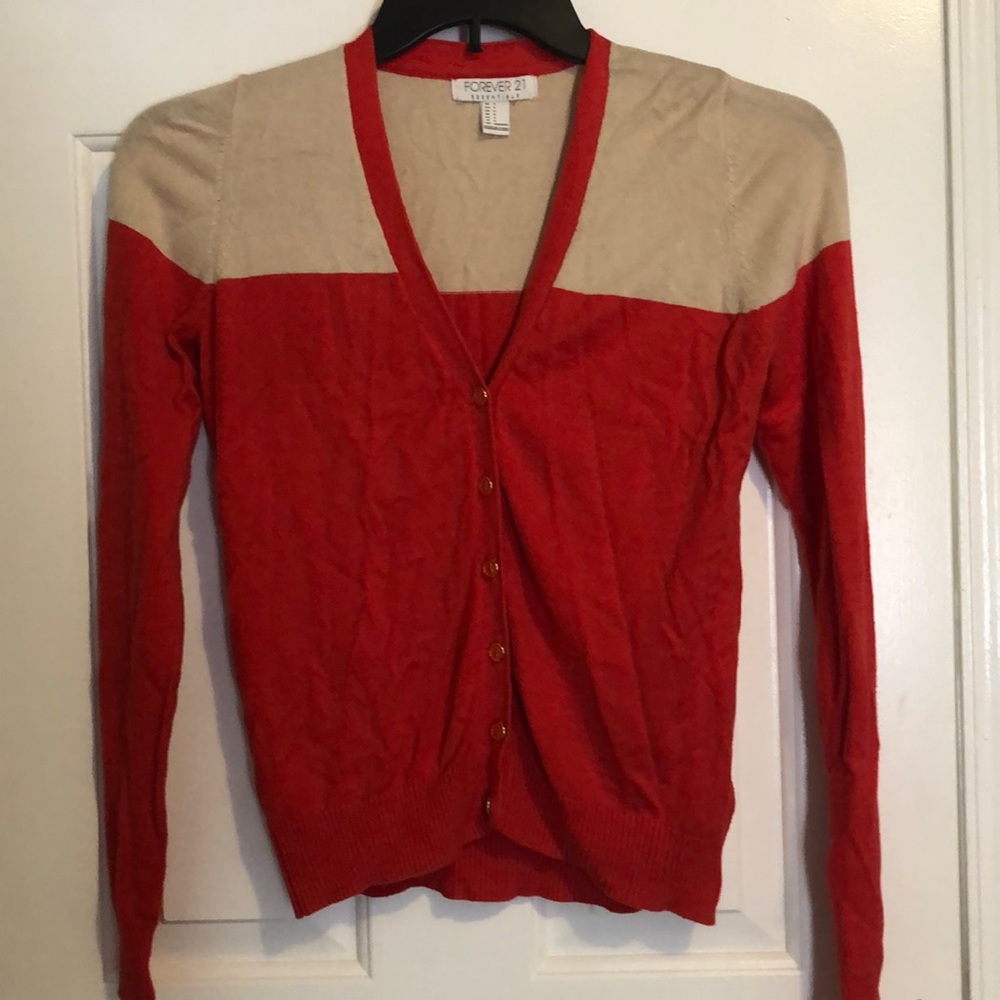 Lightly worn red and cream button up